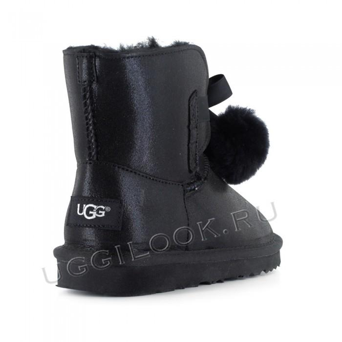 Gita Bow Boot for Kids Metallic Black