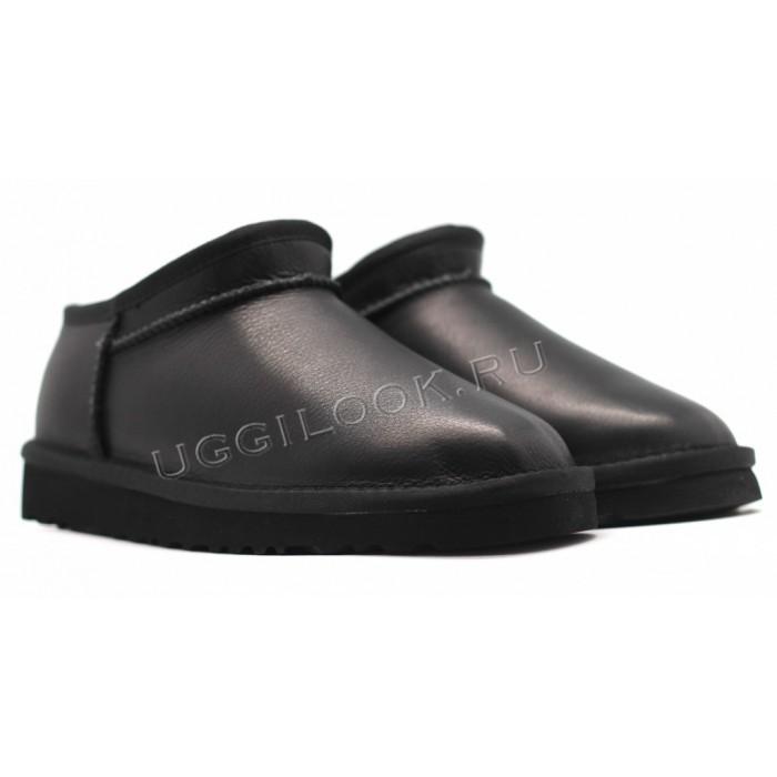 Угги низкие слипперы черные обливные Classic SLIPPER TASMAN black metallic